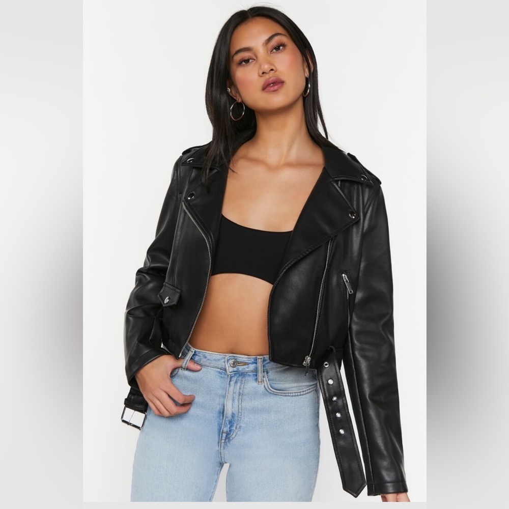 Faux Leather Cropped Moto Jacket